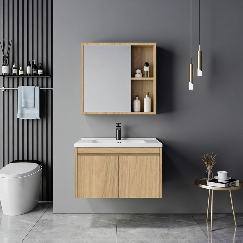 425-000009 Sinkea oak color countertop with sink and mirror - Image 1