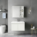Sinkea white color countertop with sink and mirror
