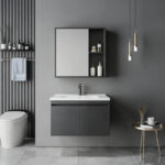 Sinkea anthracite color countertop with sink and mirror