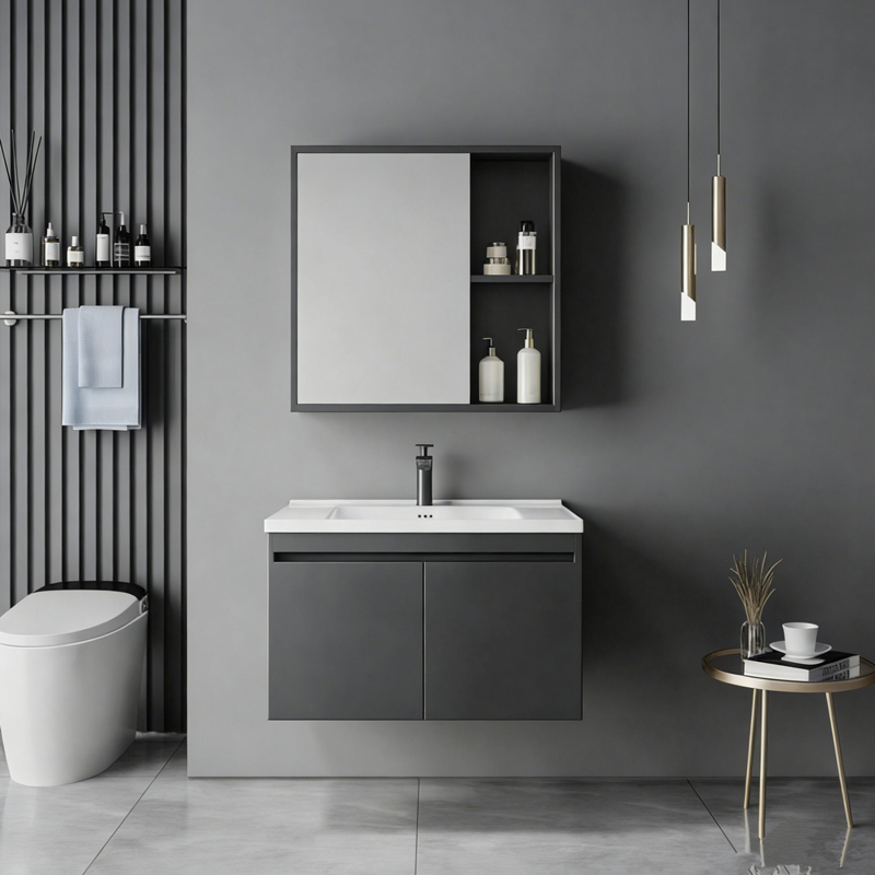 425-000011 Sinkea anthracite color countertop with sink and mirror - Image 1
