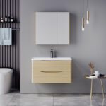 Tzouena oak countertop with sink and mirror