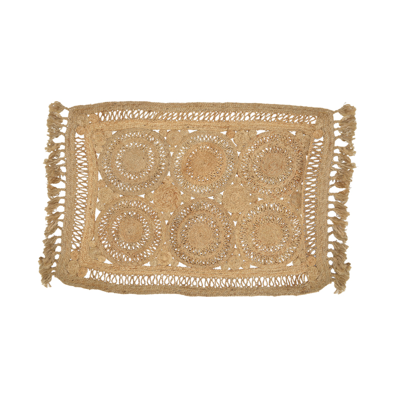 432-000007 Rug Adena jute with fringes in natural color 180x120cm - Image 1