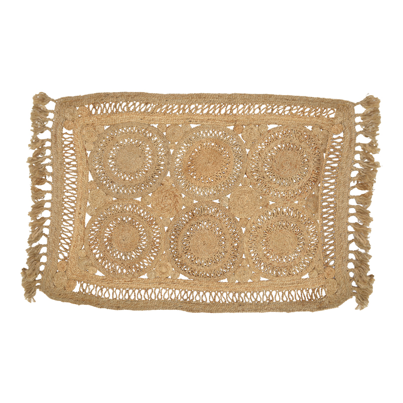 432-000008 Rug Adena jute with fringes in natural color 216x150cm - Image 1