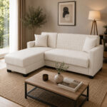Corner sofa bed reversible with storage space Stashio cream fabric 202x143x84cm