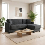 Corner sofa bed reversible with storage space Stashio anthracite fabric 202x143x84cm