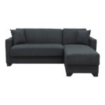 Corner sofa bed reversible with storage space Stashio anthracite fabric 202x143x84cm - Image 5