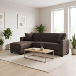 Corner sofa bed reversible with storage space Stashio brown fabric 202x143x84cm