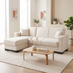 Corner sofa bed reversible with storage space Dumma cream fabric 226x146x86cm