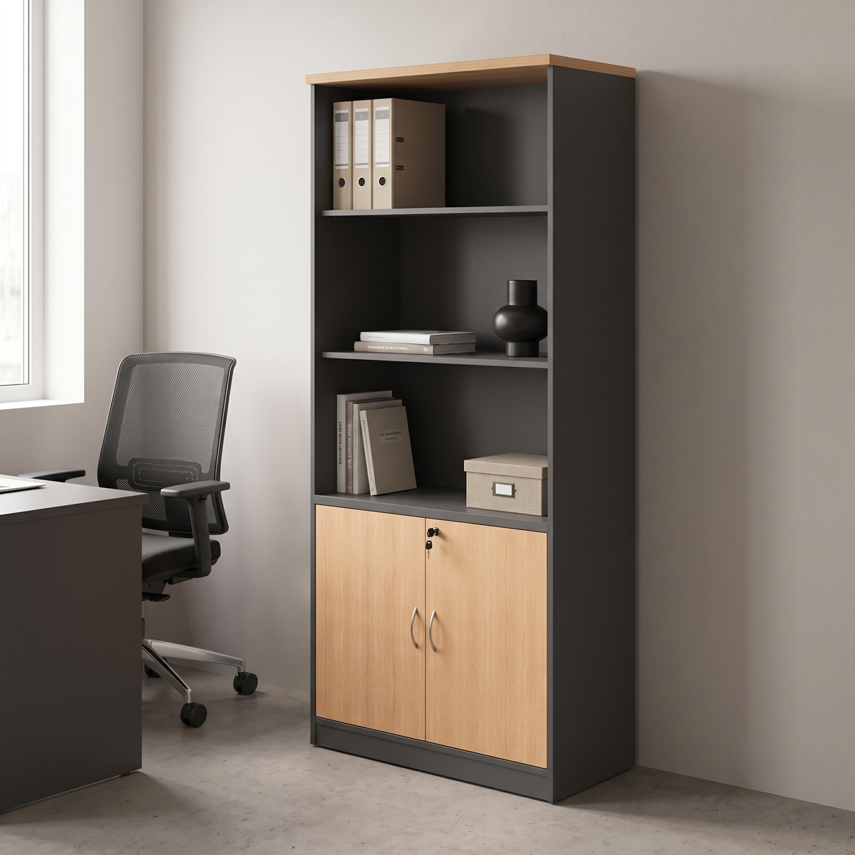 030-000035 Professional bookcase Fesialo natural-anthracite 80x40x180cm - Слика 1