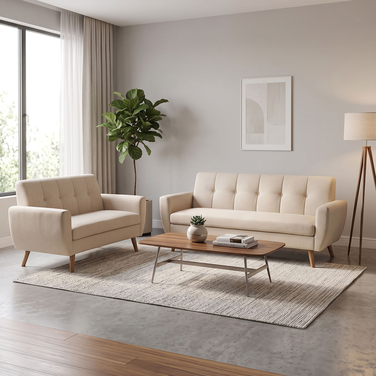 035-000082 Sofa set 2pcs Decency fabric beige - Image 1