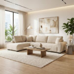 Corner sofa Vaneto right corner beige fabric 298x208x85cm