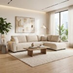 Corner sofa Vaneto left corner beige fabric 298x208x85cm