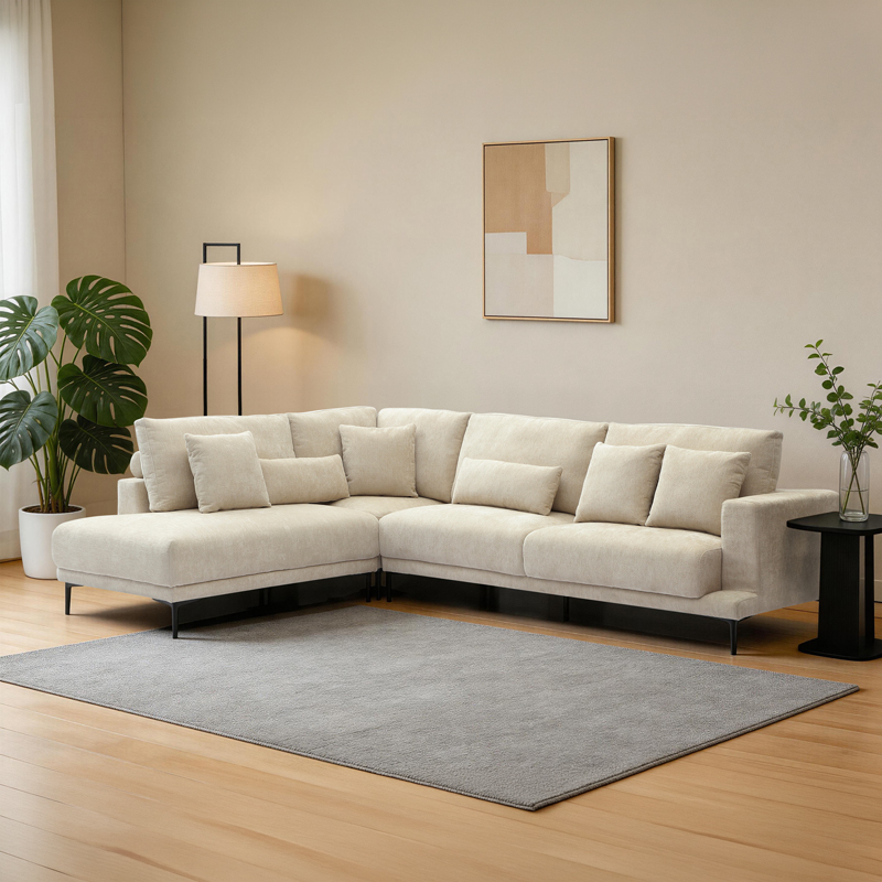 074-000100 Corner sofa Maliva right corner beige fabric 280x210x100cm - Слика 1