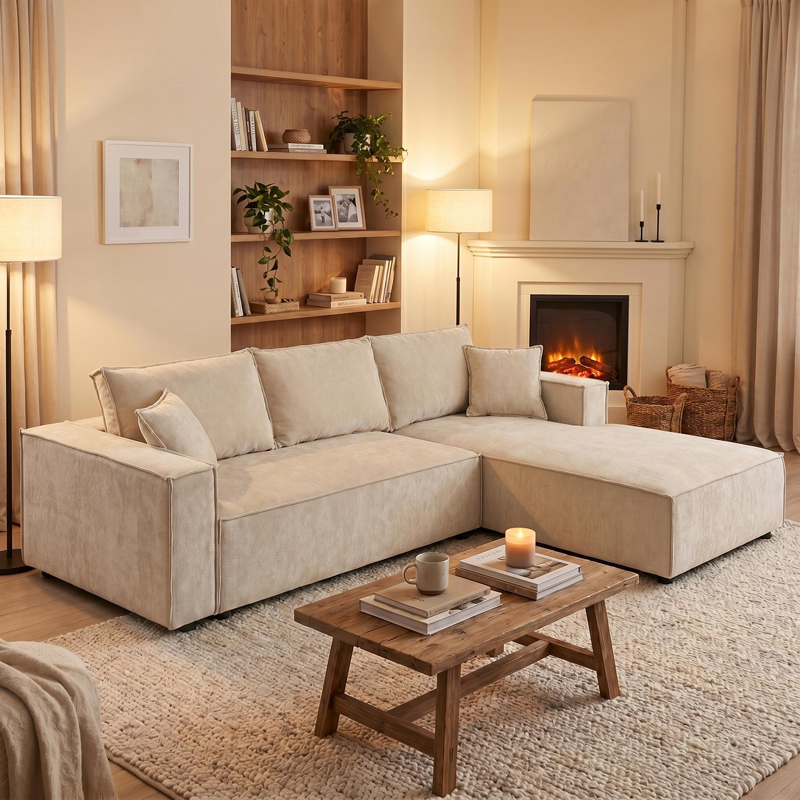 074-000114 Left corner sofa Maden beige fabric 279x203x90cm - Слика 1
