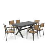 Dining set Dagyn Breze set 7pcs anthracite aluminum with natural shade 180-240x90x76cm - Слика 2