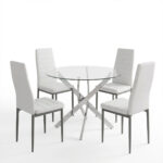 Dining Set with Parker white Chairs and Antoro Table glass with chrome base Φ100x75cm Set 5pcs - Image 2