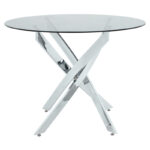 Dining Set with Parker white Chairs and Antoro Table glass with chrome base Φ100x75cm Set 5pcs - Image 3