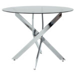 Dining Set with Parker white Chairs and Antoro Table glass with chrome base Φ100x75cm Set 5pcs - Image 4