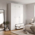 Three door wardrobe with overhead storage Alvia white 150x51x240cm - Слика 2