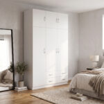 Three door wardrobe with overhead storage Alvia white 150x51x240cm