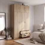 Three door wardrobe with overhead storage Alvia sonoma 150x51x240cm - Слика 2