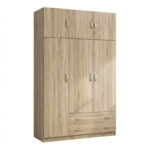Three door wardrobe with overhead storage Alvia sonoma 150x51x240cm - Слика 3
