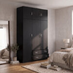 Three door wardrobe with overhead storage Alvia wenge 150x51x240cm - Слика 2