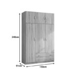 Three door wardrobe with overhead storage Alvia wenge 150x51x240cm - Слика 5