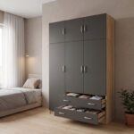 Three door wardrobe with overhead storage Alvia sonoma with anthracite 150x51x240cm - Слика 2