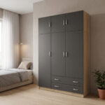 Three door wardrobe with overhead storage Alvia sonoma with anthracite 150x51x240cm
