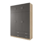 Three door wardrobe with overhead storage Alvia sonoma with anthracite 150x51x240cm - Слика 3