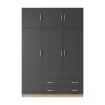 Three door wardrobe with overhead storage Alvia sonoma with anthracite 150x51x240cm - Слика 4