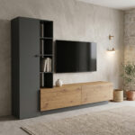 Tv unit Tilveo oak-anthracite 230x41.5x180cm