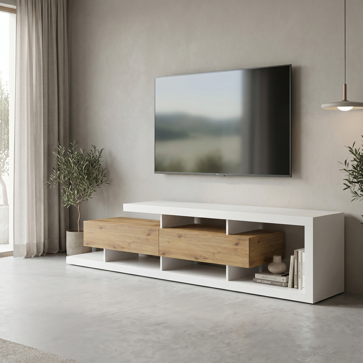 230-000280 Tv stand Arbero white-oak 198x40x45cm - Слика 1