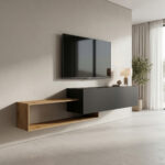 Wall mounted Tv stand Olande oak-black 210x35x48cm