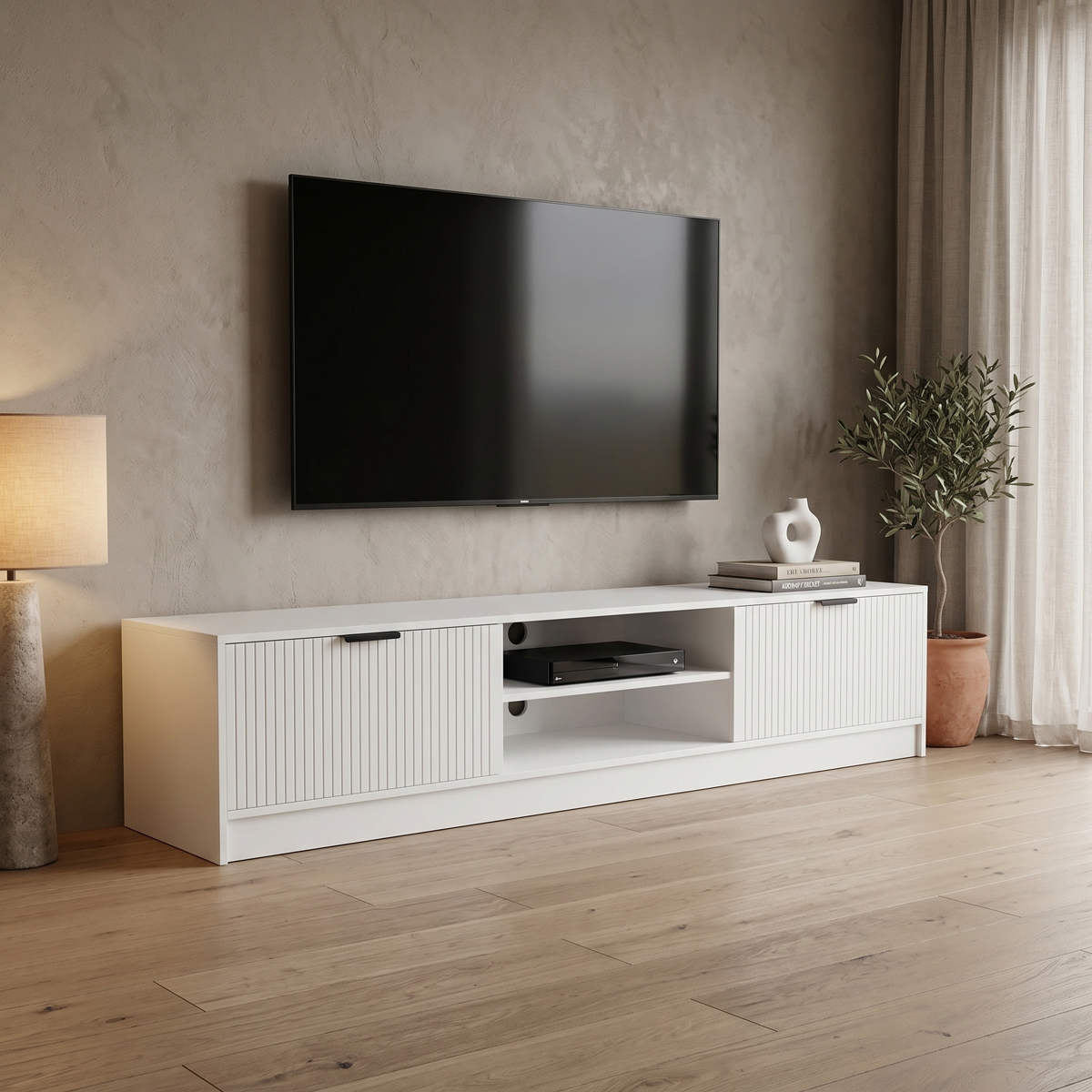 230-000286 Tv stand Lemardo white 180x40x40cm - Слика 1