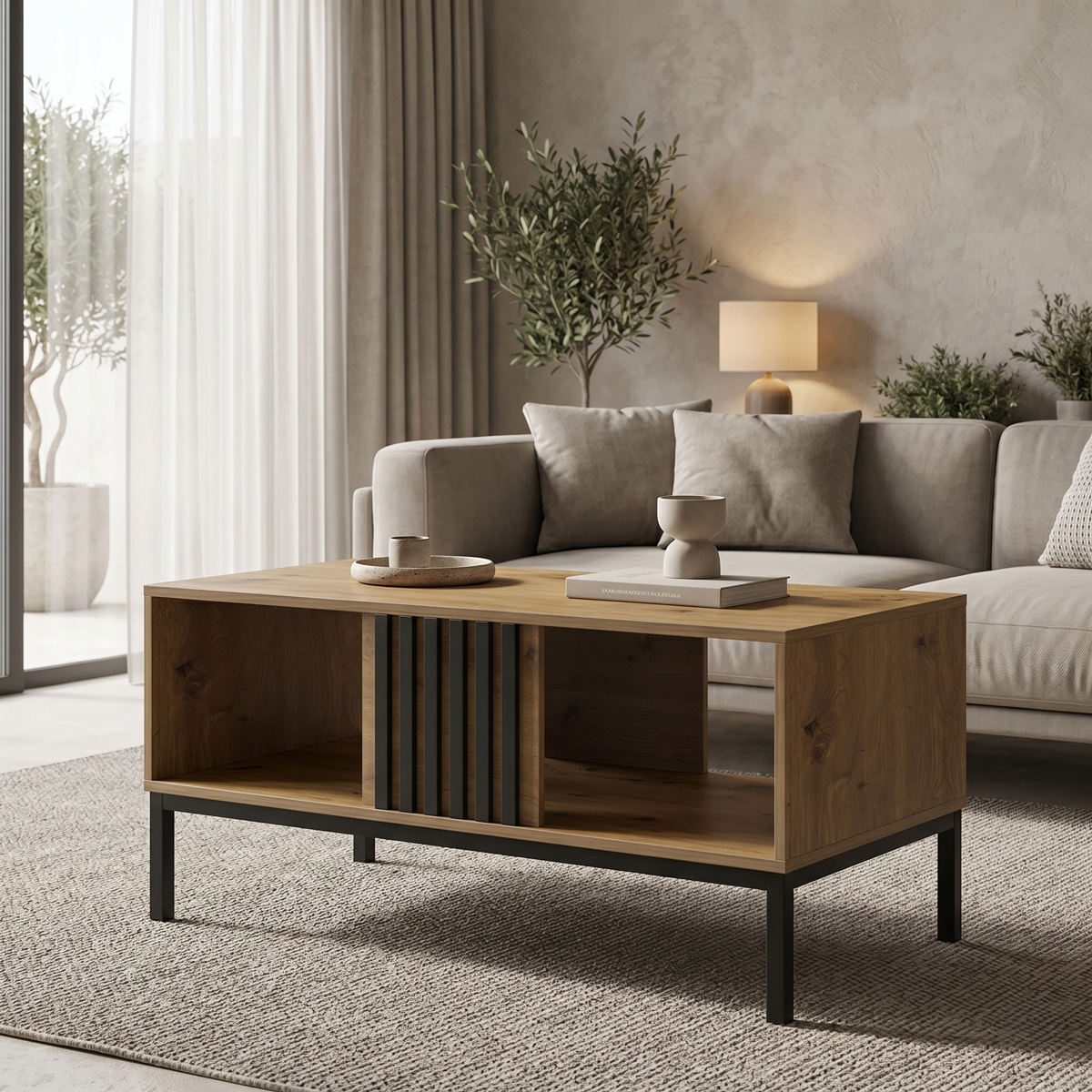 230-000291 Coffee table Delanka oak-black 92x50x46cm - Слика 1