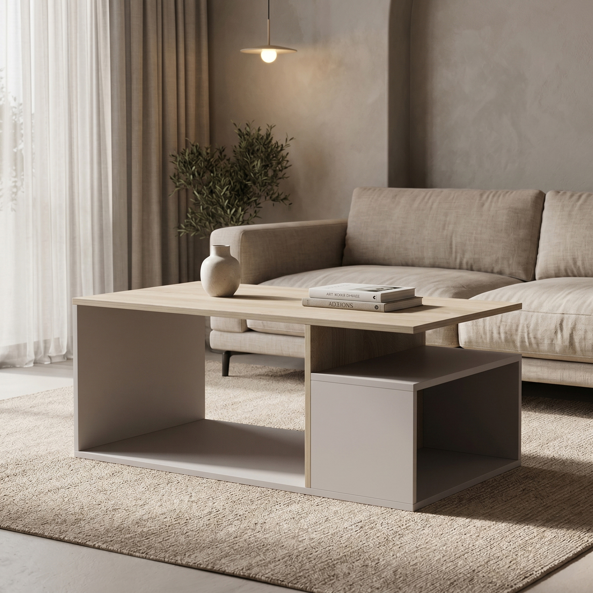 230-000297 Coffee table Wendo taupe-sonoma 91x37x50cm - Слика 1