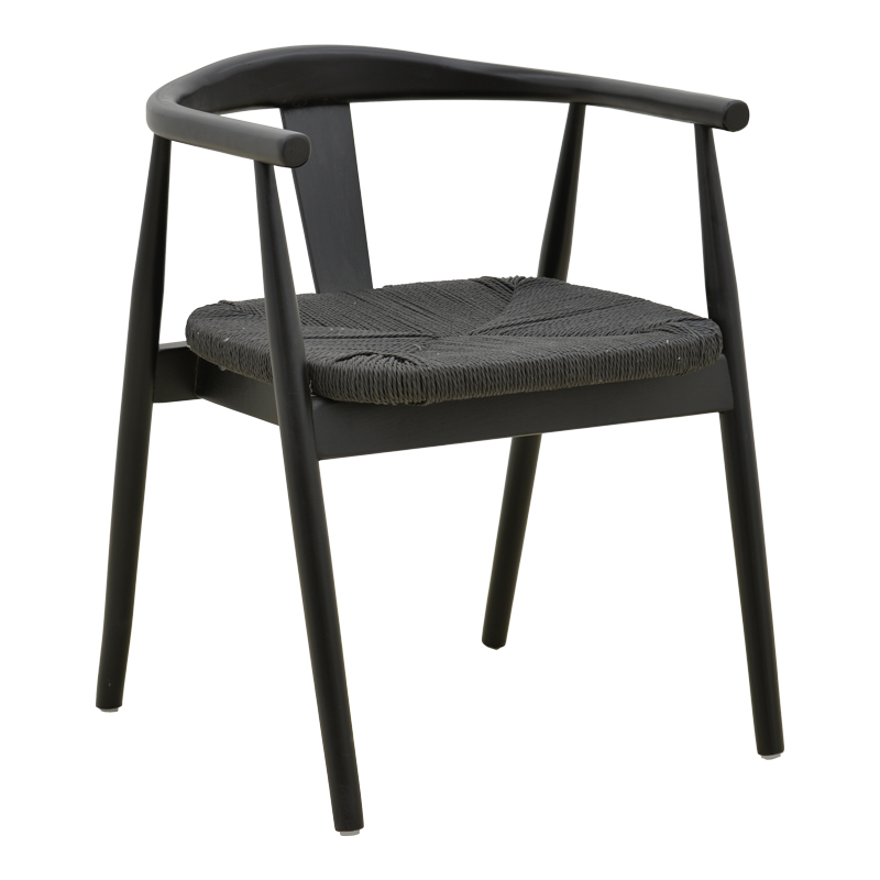 263-000062 Gernine armchair black solid beech wood with rope 56x49x73cm - Слика 1