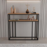 Daleti console in oak color with black metal frame 100x25x90cm - Image 2