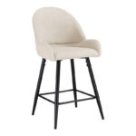 Mid height bar stool Finda white fabric with black metal leg 54x51x102cm