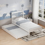 Bed Benia with trundle bed pine wood in white color 90x190cm - Image 2