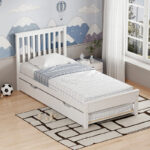 Bed Benia with trundle bed pine wood in white color 90x190cm