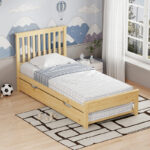 Bed Benia with trundle bed pine wood in natural color 90x190cm