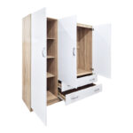 Three-leaf wardrobe with 2 drawers Alvia white with sonoma 150x51x180cm - Слика 2