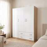 Three-leaf wardrobe with 2 drawers Alvia white with sonoma 150x51x180cm