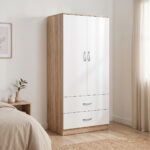 Double-leaf wardrobe with 2 drawers Alvia white with sonoma 80x51.5x180cm