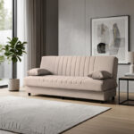 Three seater sofabed Romina with storege space brown fabric 180x75x85cm