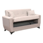 Sofa Bed Modesto two seater with storage space beige fabric 155x84x83cm - Слика 3