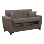 Sofa Bed Modesto two seater with storage space brown fabric 155x84x83cm - Слика 3